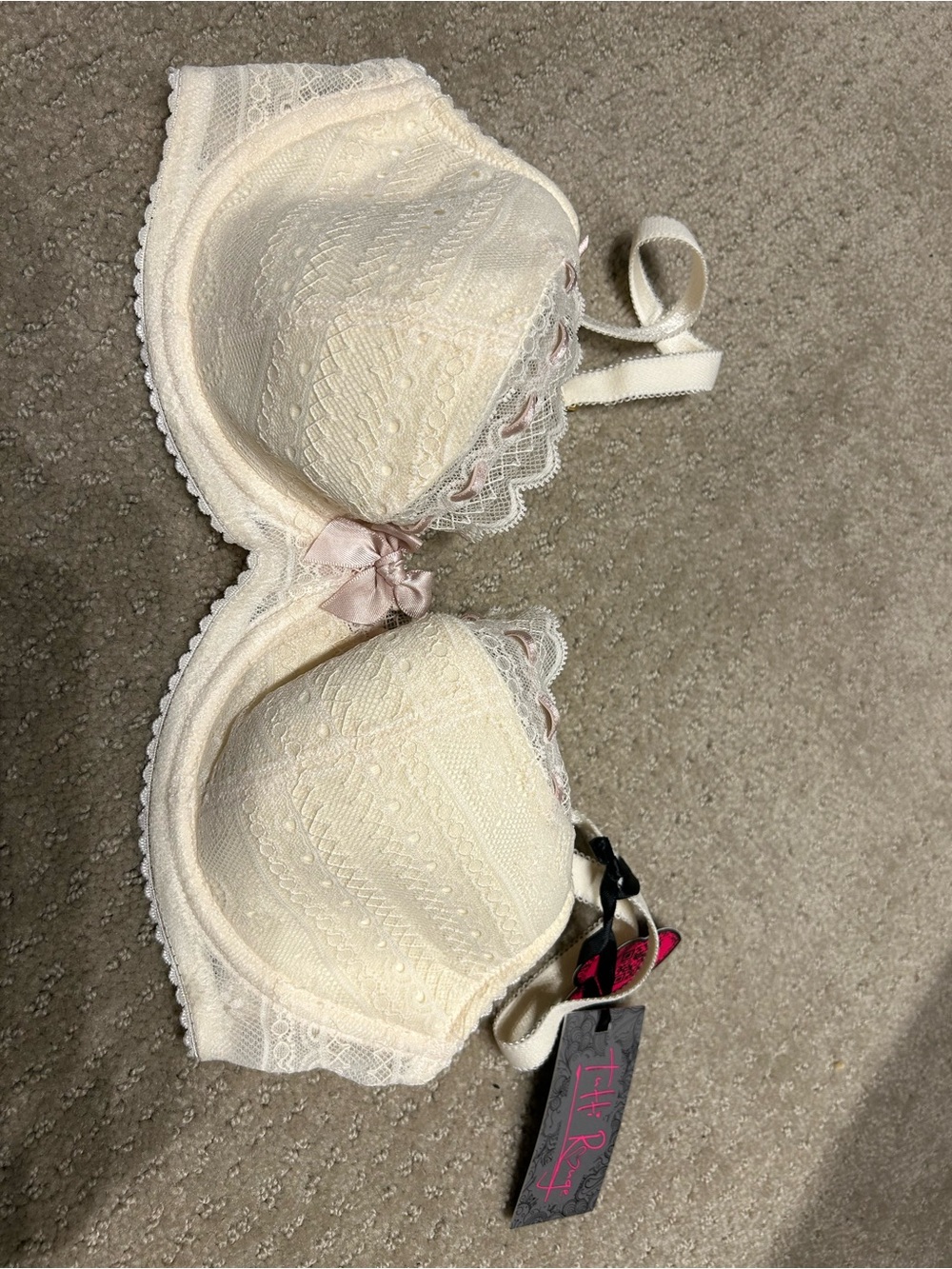 NWT 30DD Tutti Rouge Crème/Nude Liliana Lace Underwire Half Cup Bra w/ Bow - Picture 2 of 12